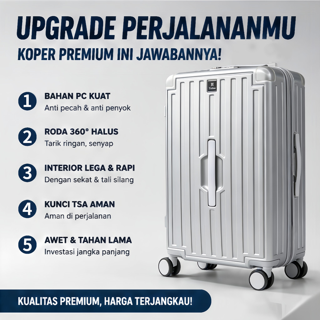 TUTTOO PP01 Koper PC+PU Premium - 20/25/30 inci, Kapasitas Besar / Berat Ringan