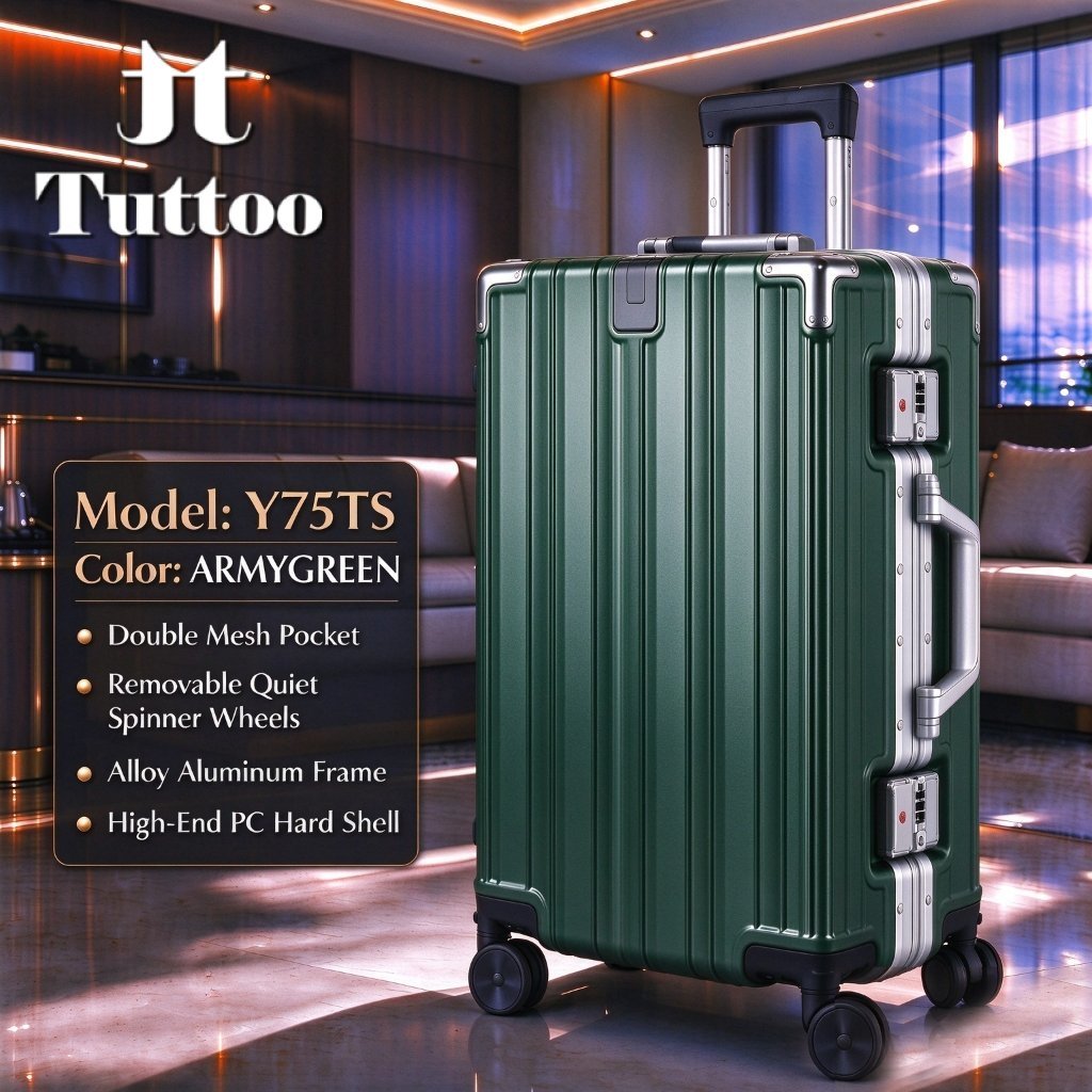 TUTTOO Y75TS Koper 20 inch 24 inch Anti Pecah Tahan Banting TSA Lock Hardcase+pemegang cangkir