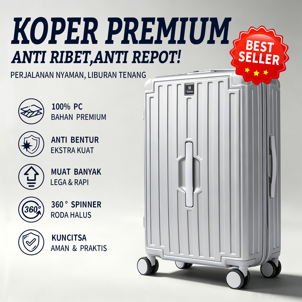 TUTTOO PP01 Koper PC+PU Premium - 20/25/30 inci, Kapasitas Besar / Berat Ringan