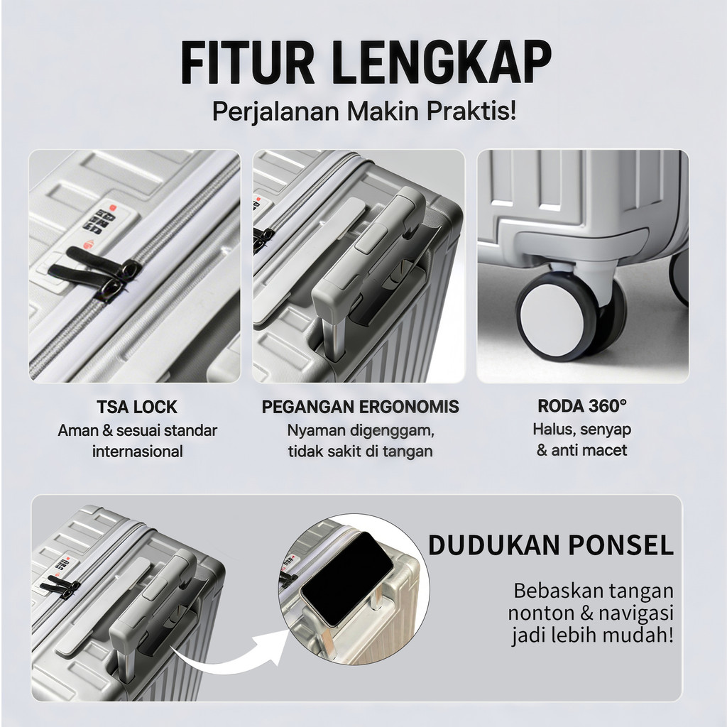 TUTTOO PP01 Koper PC+PU Premium - 20/25/30 inci, Kapasitas Besar / Berat Ringan