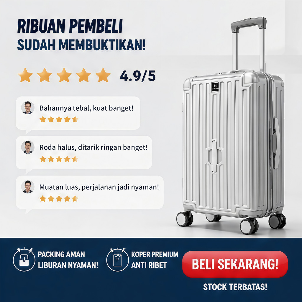 TUTTOO PP01 Koper PC+PU Premium - 20/25/30 inci, Kapasitas Besar / Berat Ringan