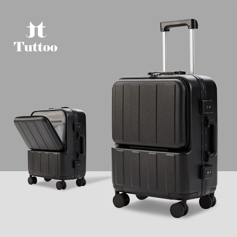TUTTOO Front Load 20inch A116 Koper Kabin 20in Buka Depan Anti Gores Baret Pecah Tahan Banting Peyok Ringan 4 Roda Kuat Putar 360 derajat Bagasi Kabin Cabin Pesawat Laptop HP Handphone Tas Traveling Makeup